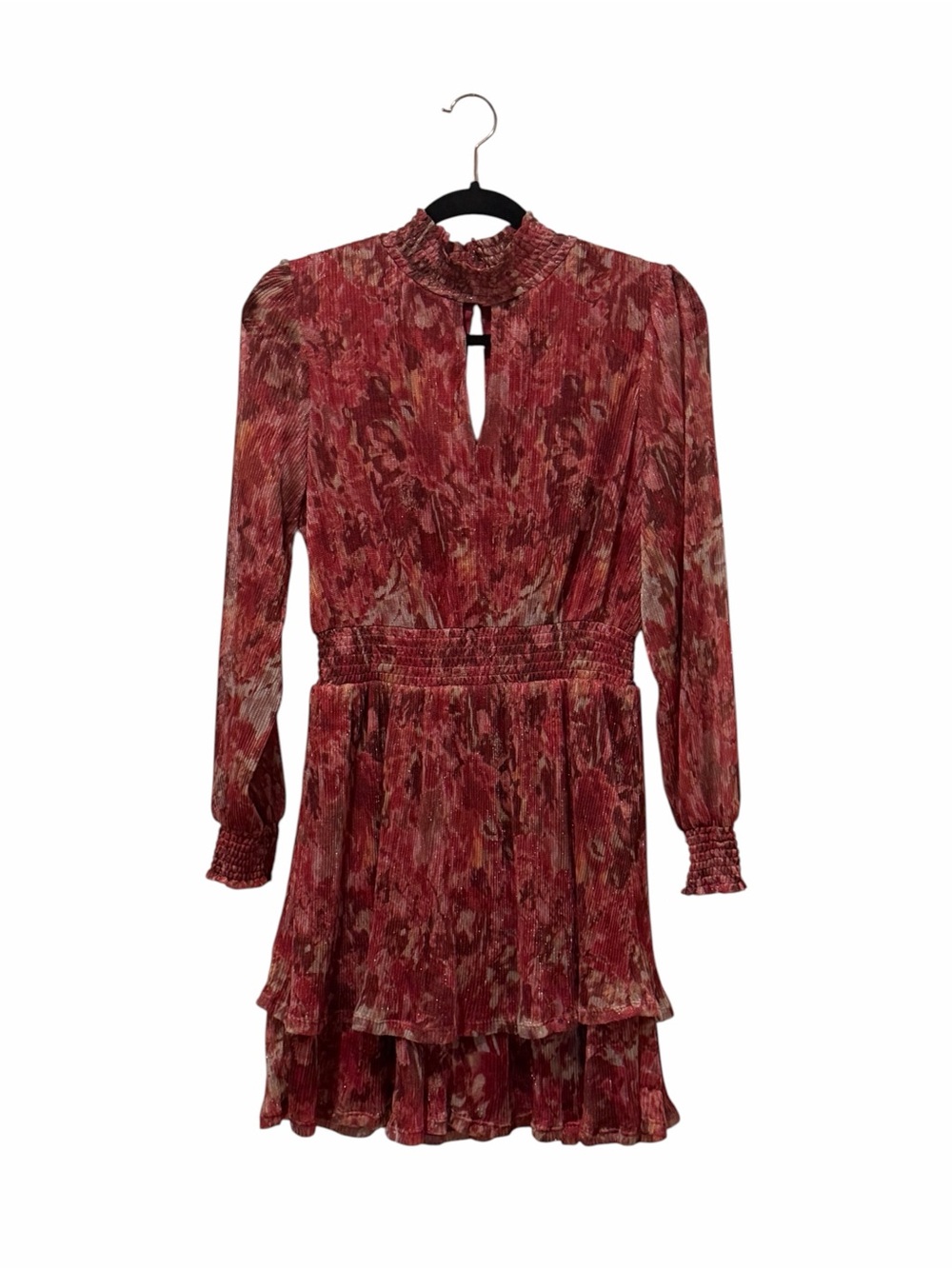 NWT Daniel Rainn Red Burgundy Long Sleeve Tiered Ruffle Fall Dress size small